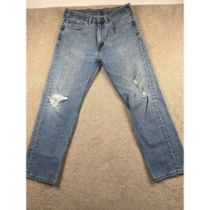 Levi's Jeans Mens 34x30 Blue Denim Stretch Medium Wash Straight Leg Distressed